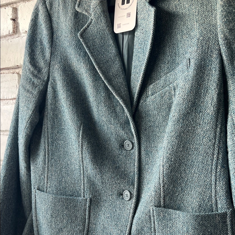 LL bean textured Women's Blue-Green Wool silk Blend Blazer - Picture 8 of 9